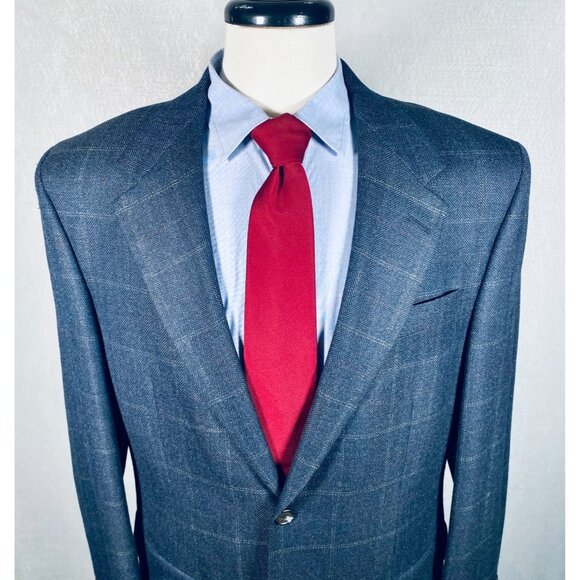 Lauren Ralph Lauren Blazer Mens 42L Gray Blue Wool Check Sport Coat Jacket - Picture 1 of 13